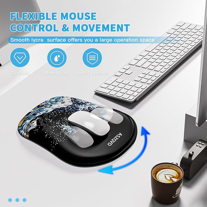 Mouse Pad with Wrist Rest, Ergonomic Mousepads with Wrist Support, Soft Lycra - Image 6