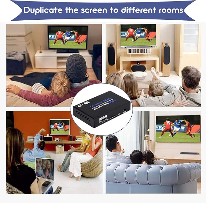 1x4 HDMI Splitter, 1 in 4 Out HDMI Splitter Audio Video Distributor Box Support - Image 7