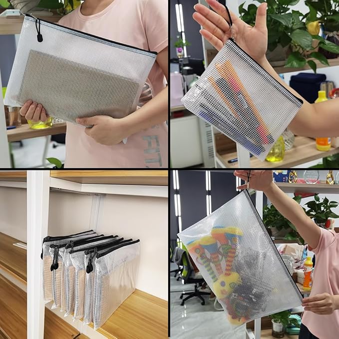 AUSTARK 10 Pcs Zipper File Bags, Waterproof Plastic Mesh Pouch - Image 9