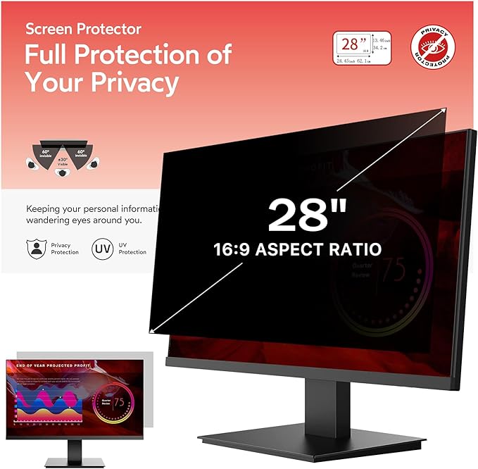 BERSEM 28 Inch Monitor Computer Privacy Screen Filter by BERSEM