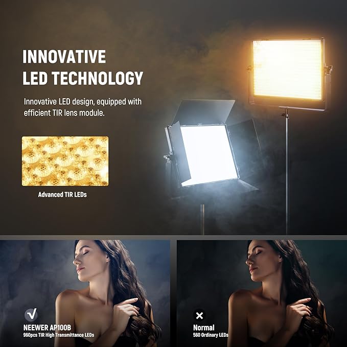 NEEWER 100W Bi Color LED Panel Video Light Kit, 960 LEDs 38600Lux@0.5m - Image 2