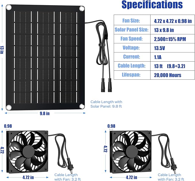 MARBERO 4.7 Inch Solar Powered Fan Kit, 15W Solar Panel - Image 8