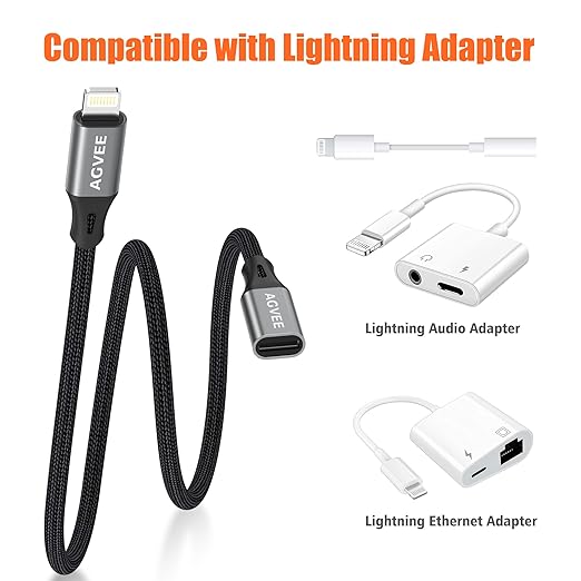 AGVEE 2 Pack 6.6ft Lightning Extension Cable, Braided Female to Male Extender - Image 5