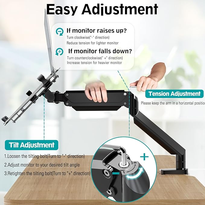 MOUNT PRO Laptop Arm Mount for Desk, 2 in 1 Function Monitor Laptop Stand - Image 3