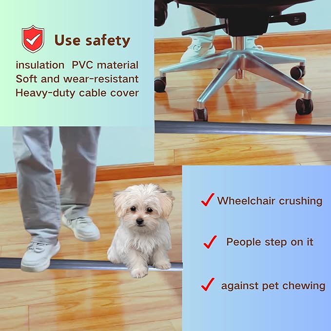 3.3ft Self Adhesive Floor Cord Cover, Heavy Duty Soft PVC Cable Protector and - Image 3