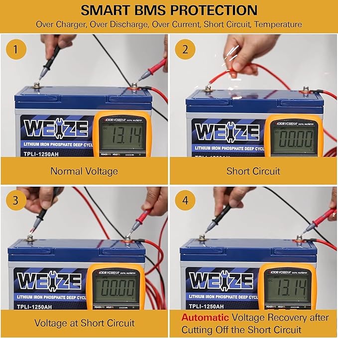 WEIZE 12V 50Ah Lithium LiFePO4 Battery, Grade A Cells Built in BMS, 8000+ Deep - Image 3