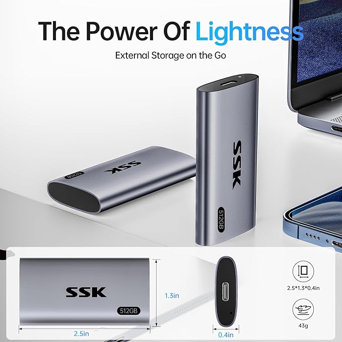 SSK 512GB SSD External Hard Drive, Portable SSD Up to 550MB/s Fast Solid State - Image 7