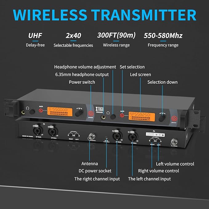 XTUGA RW2080 Wireless in Ear Monitor System 6 Bodypacks UHF IEM System - Image 2