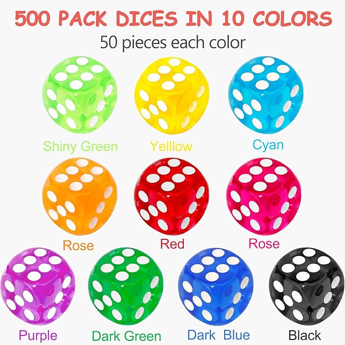 500 Pieces Colored Dice Bulk Set 14 MM 6 Sided Standard Dices - Image 2
