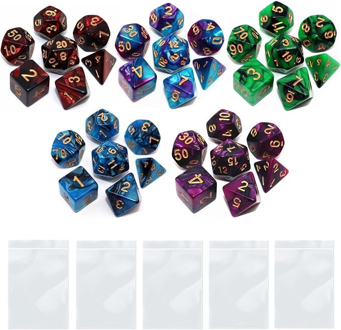Polyhedral D&D Dice Set-5 Pack Double-Colors Dice Sets Compatible by CREEBUY