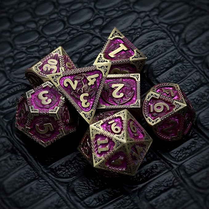 Haxtec Metal Dice Set Purple Black Dragon Pattern Metal DND Dice - Image 5