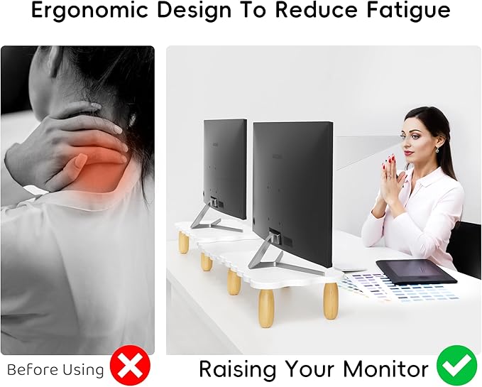 Dual Monitor Riser, Cookie-Shaped Adjustable Length & Swivel Angle, Wooden - Image 6