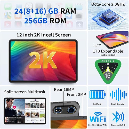 12 Inch Tablet Android 15 Tablets, 2025 Upgraded Android Tablet - Image 2