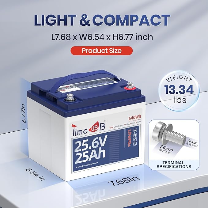 24V 25Ah LiFePO4 Battery, 2 Pack 2C High Discharge Rate Built-in 50A BMS 640Wh - Image 3