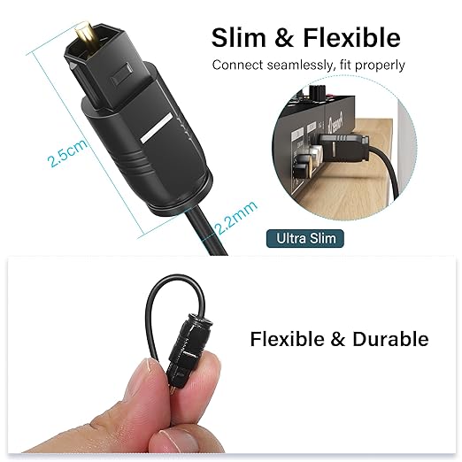Adoreen Ultra-Thin Slim Digital Optical Audio Cable 30FT, Fiber Optic SPDIF - Image 2