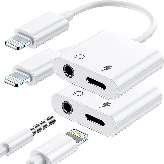 2 Pack Lightning to 3.5mm Headphone Jack Adapter, 2 in 1 Headphone Adapter Aux by LIEZHUA