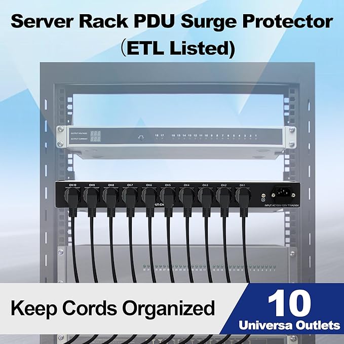 10 Outlets 1U Horizontal PDU Network Rackmount Power Strip - Image 5