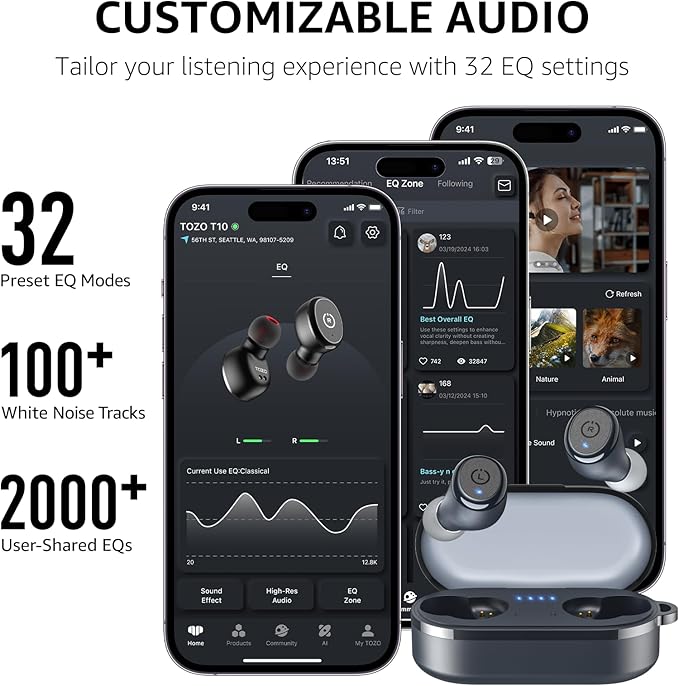 TOZO T10 Wireless Earbuds Bluetooth 5.3 Headphones, App Customize EQ, Ergonomic - Image 6