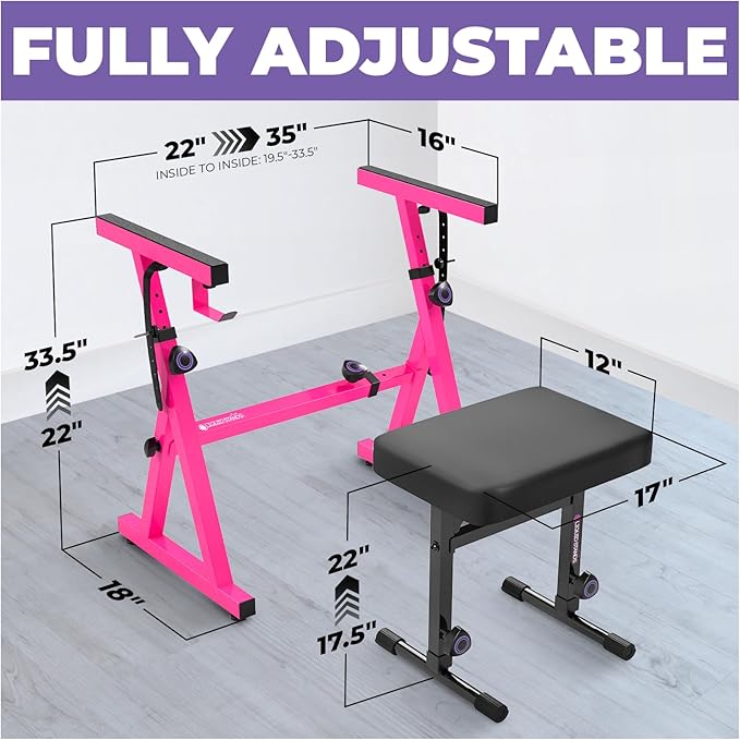 Liquid Stands Pink Portable Heavy Duty Digital Keyboard Stand and Bench Set - Image 2
