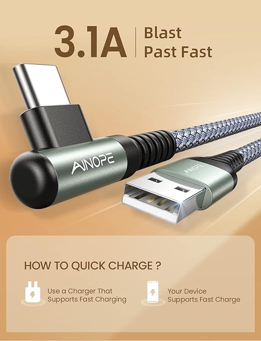 AINOPE USB C Charging Cable 3.1A Fast Charging Right Angle USB Type C Cable - Image 5