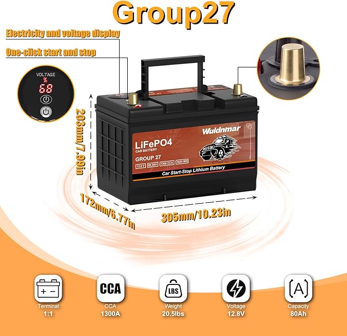 G27 80AH Lithium Car Battery for Start-Stop - 12V - Image 2