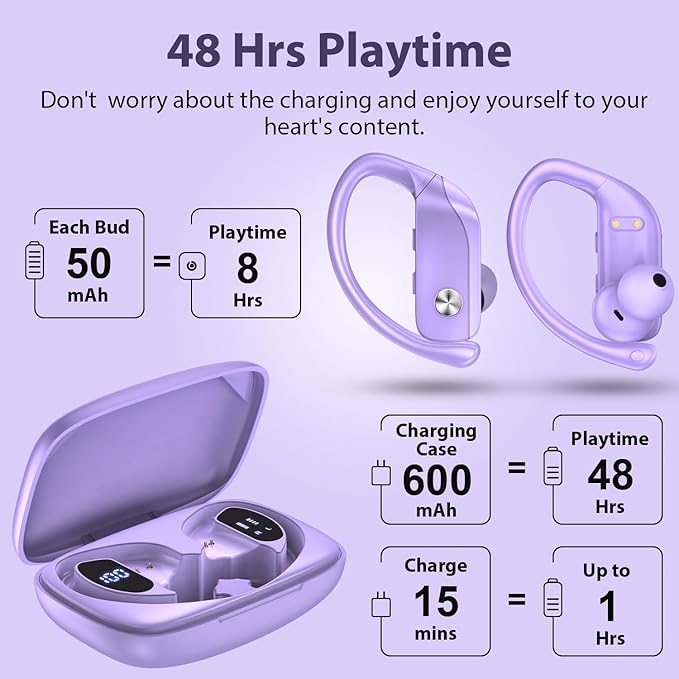 bmanl Wireless Earbuds Bluetooth Headphones 48hrs Play Back Sport Earphones - Image 3