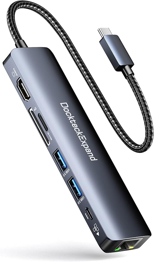 USB C Hub Ethernet, DockteckExpand 7-in-1 Multiport Adapter Type C to 4K@60Hz by DockteckExpand