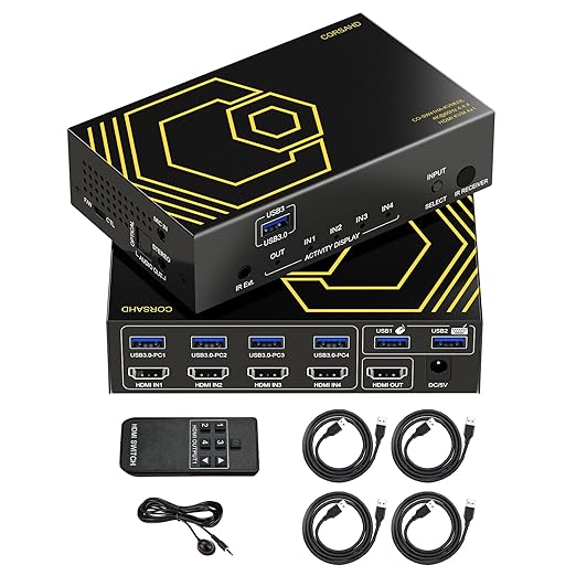 4K@60Hz HDMI KVM Switch USB3.0 4 Computers 1 Monitors HDMI 4 Port KVM Switches by CORSAHD