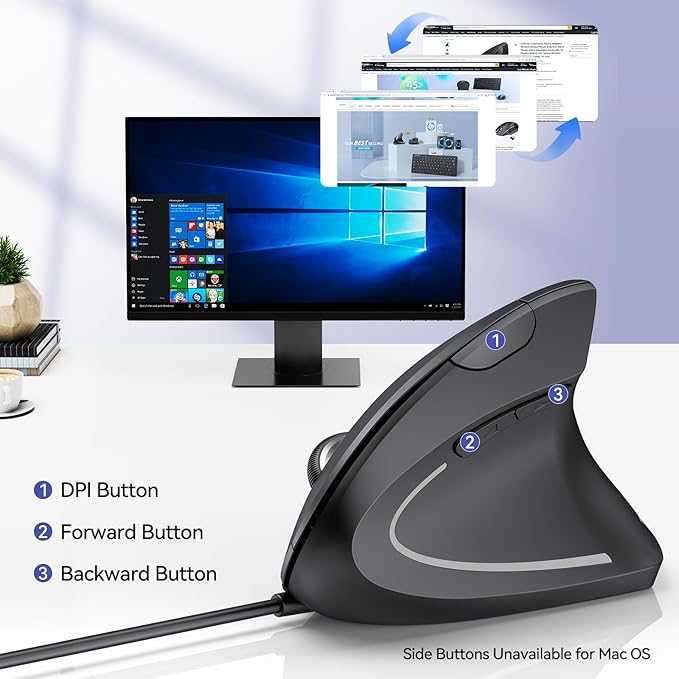 TECKNET Wired Mouse, 6400 DPI Ergonomic Mouse 6 Buttons Silent Mouse 4 - Image 3