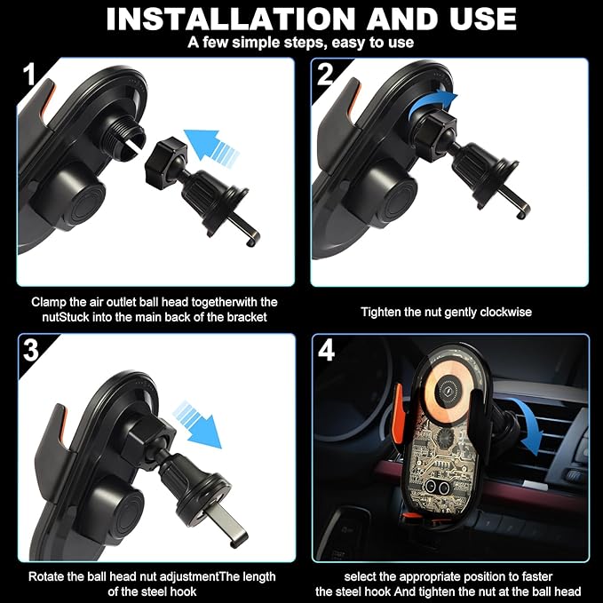 Car Phone Holder, Wireless Car Charger Air Vent Auto-Clamp Cell Phone Car Mount - Image 13