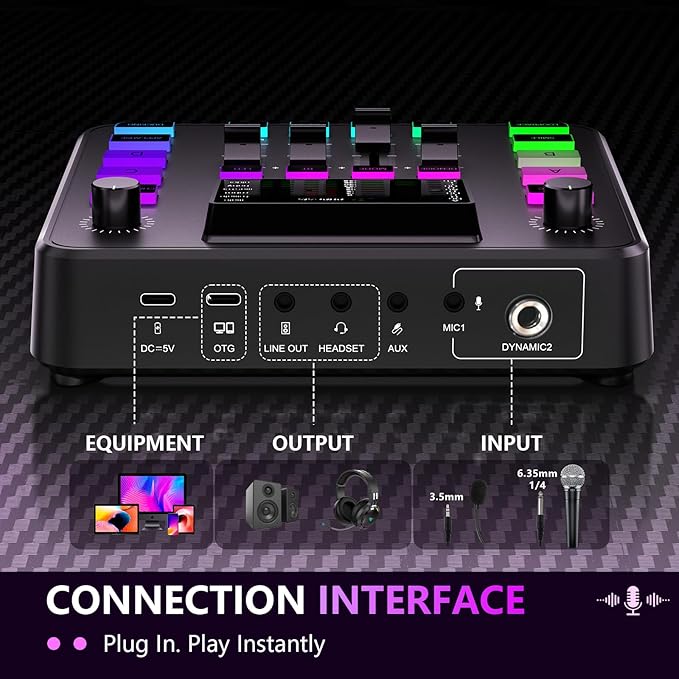 Pupgsis Gaming Audio Mixer, Audio Interface, Sound Board - Image 2