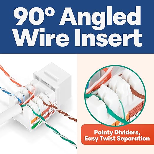 Everest 90° Angled RJ45 Cat5e Keystone Jacks 20-Pack in White - Image 3