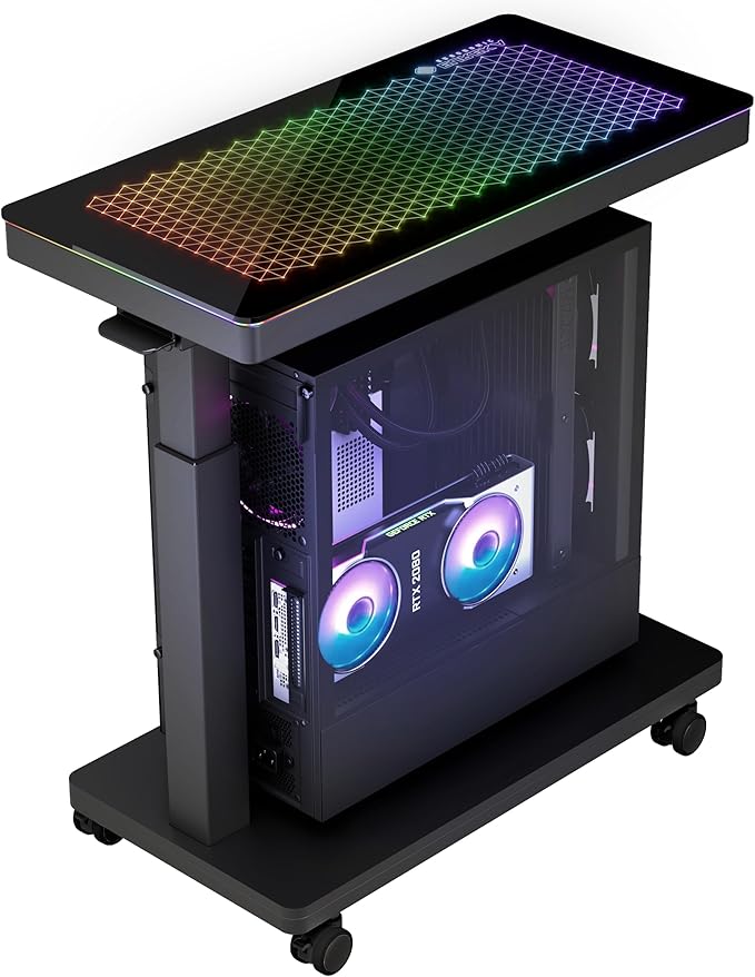 EUREKA ERGONOMIC Height Adjustable Computer Tower Stand, Illuminated Glass by EUREKAERGONOMIC