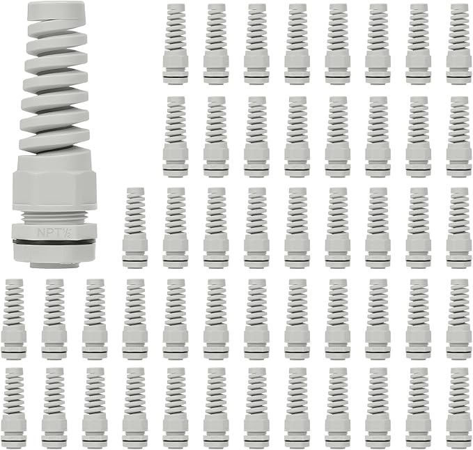 LeMotech 50Pcs NPT 1/2" IP68 Waterproof Cable Gland Flex Spiral Strain Relief by LeMotech