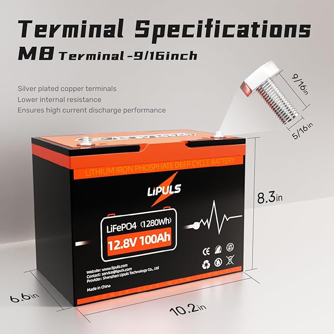 12.8V 100Ah LiFePO4 Battery, Group 24 Size • Built-in 100A BMS, Max.1280Wh - Image 4