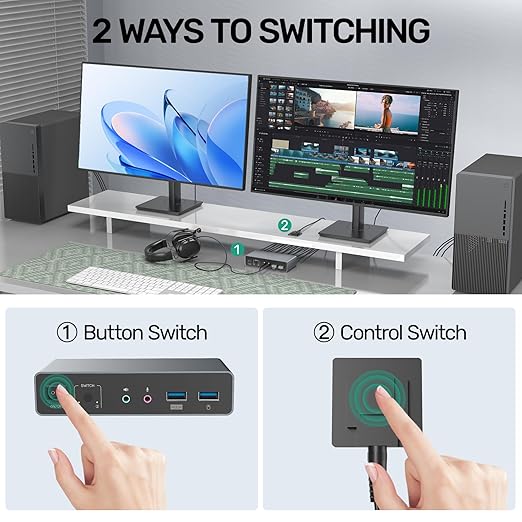 HDMI Displayport KVM Switch, 2 Computers 2 Monitors 4K@60Hz KVM Switcher Dual - Image 7