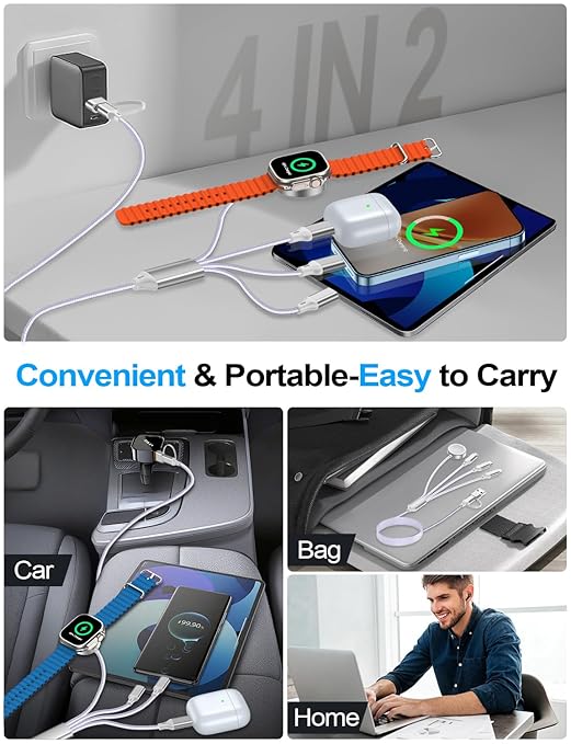 4-in-2 Charging Cable for Apple Watch Charger/Samsung/iPhone Charger, - Image 4