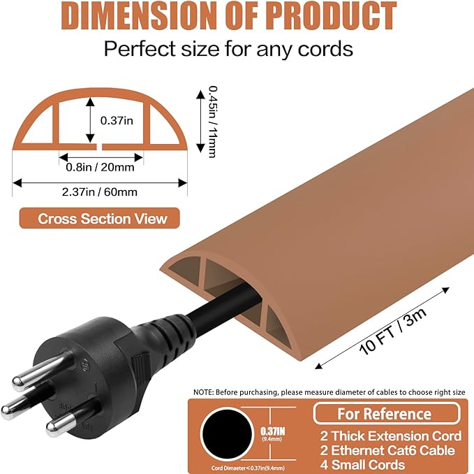 Floor Cord Cover Cavity 0.8"x0.37" Self Adhesive Cord Hider, 10FT Low Profile - Image 2
