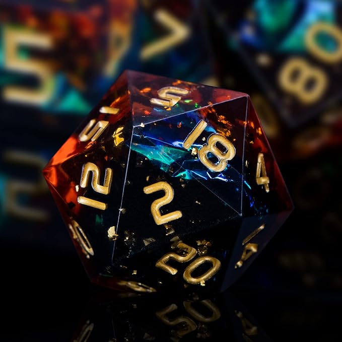 ARUOHHA DND Resin Dice Set 7Pcs Handmade Glitter Inclusions Sharp Edge Dragons - Image 3
