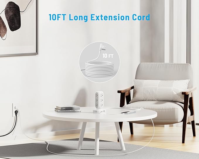65W Fast Charging Station, Flat Plug Power Strip Tower - Image 5