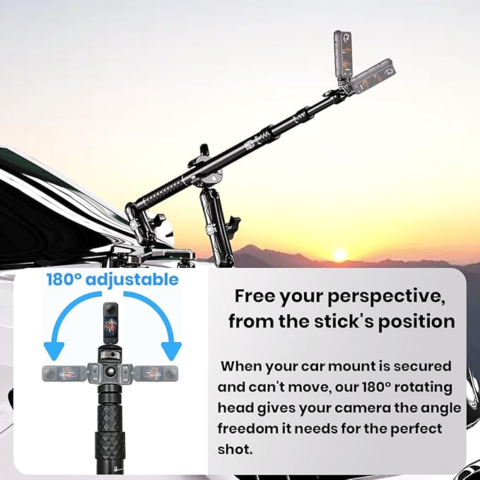 Suction Car Mount for GoPro/Insta360/DJI | Aluminum Alloy Extendable Selfie - Image 6