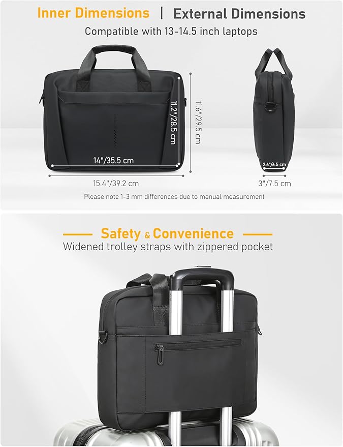 13-14 Inch Laptop Shoulder Bag Business Briefcase Water Resistant Computer - Image 6