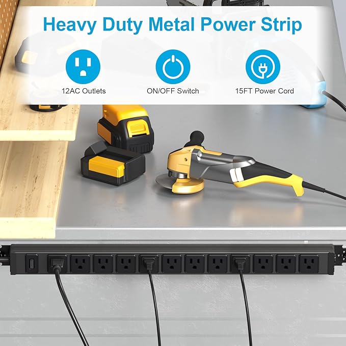 HHSOET 360° Rotating 12 Outlet Mountable Power Strip, Metal Gaming Table - Image 5