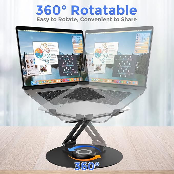Swivel Laptop Stand for Desk, Adjustable Height Aluminum Computer Stand - Image 2