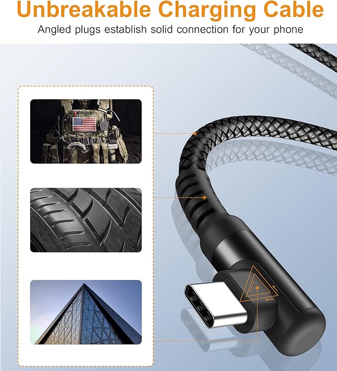 sweguard USB Type C Charger Cable Right Angle iPhone 16 Charger Nylon Braided - Image 4