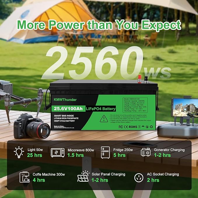 24V 100Ah LiFePO4 Lithium Battery, Built-in Smart BMS, Low-Temp Protection Up - Image 7