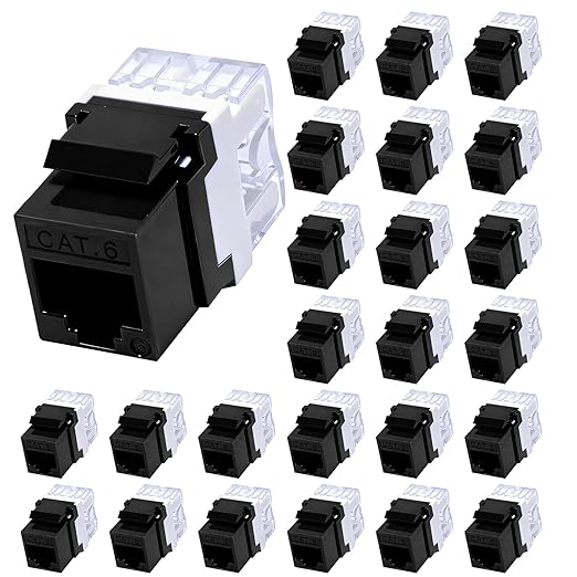 RJ45 Cat6 Keystone Jacks 25-Pack, Ethernet Keystone Jack, 180 Degree Punch-Down by Unknown