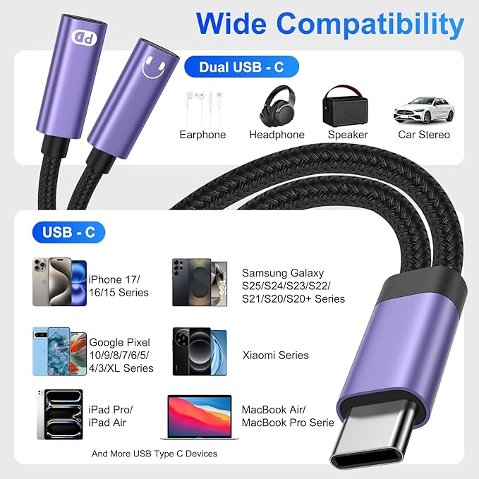 USB Type C Splitter 2 in 1 USB C Headphone and Charger Adapter Audio Dongle - Image 6