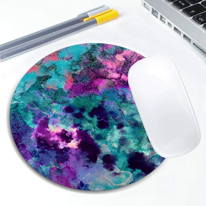 Inky Watercolor Painting Mouse Pad Round Non-Slip Rubber Mousepad Laptop Office - Image 5