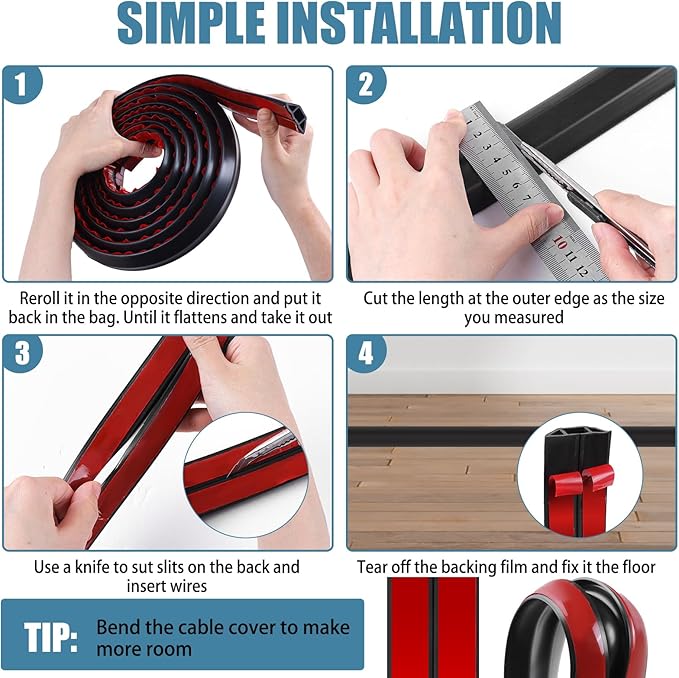 Floor Cord Covers for Wires 12FT Cable Hider Wire Cover Self Adhesive Cord - Image 7